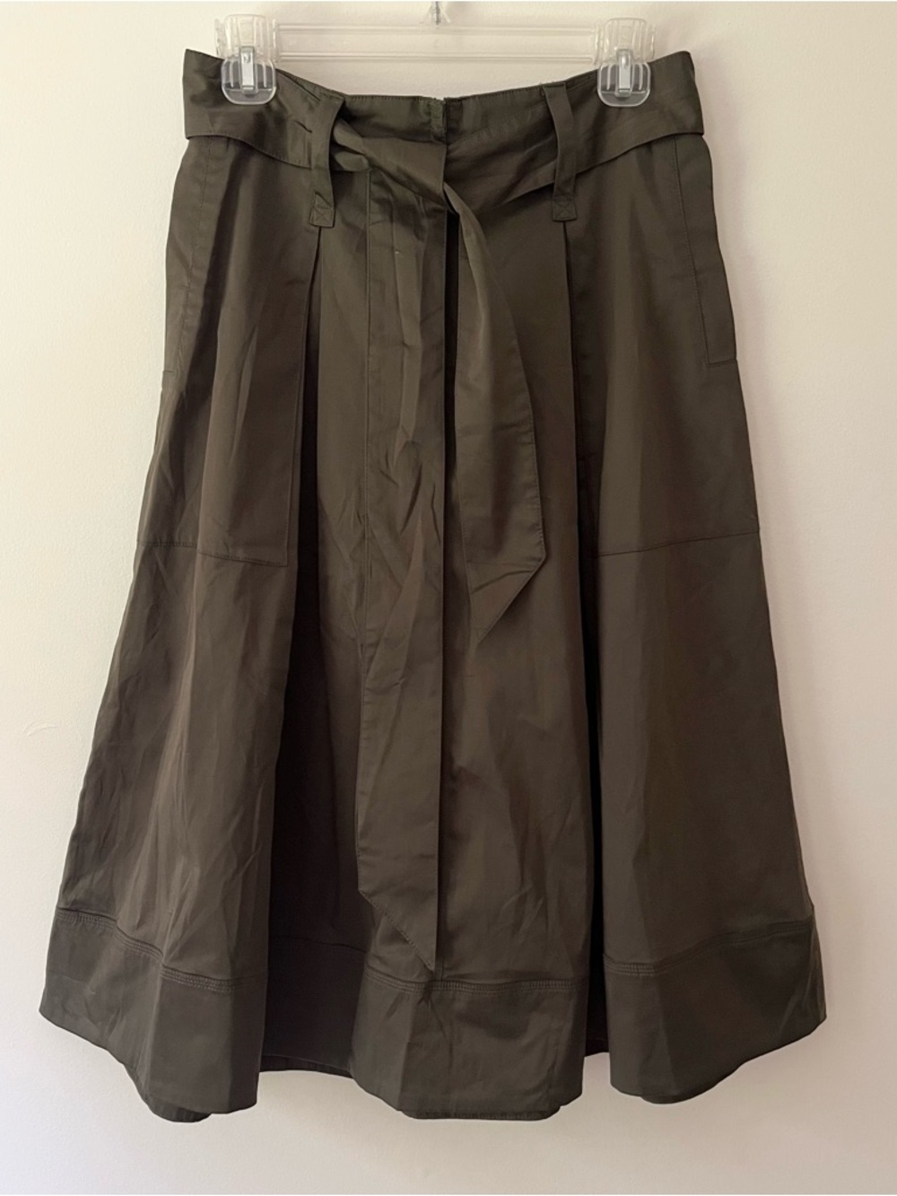 Club Monaco Belted A-Line Pleated Skirt 4 Olive Green Elevated